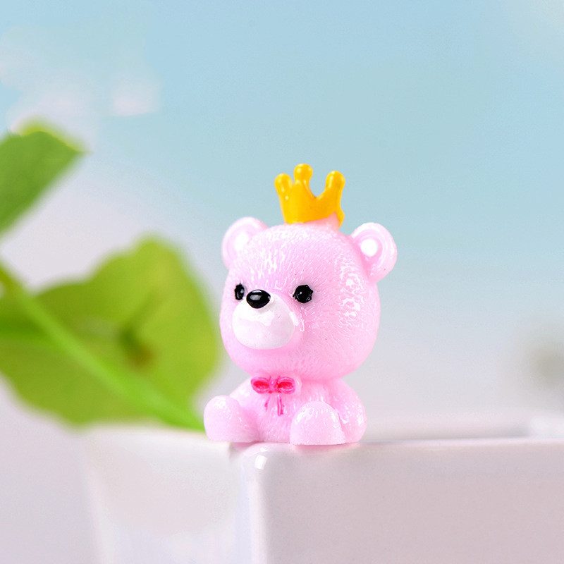 Miniture Fairy Garden Accessories Supplies Cartoon Crown Bear Model Kids Toys Pot Bonsai Miniature Garden Terrariums Fairy Garden Figurine Animals Kits Items Car Interior Decoration Table Ornaments